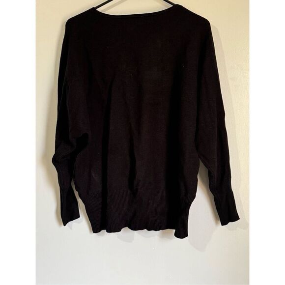 VILA Womens Black Wool Long Sleeve VNeck Puff Sleeve Pullover Sweater sz L - Picture 4 of 5